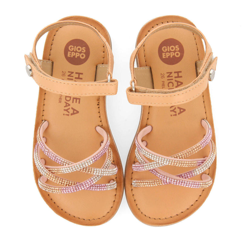 Sandales en peau de couleur rose avec verreries pour fille lavrio