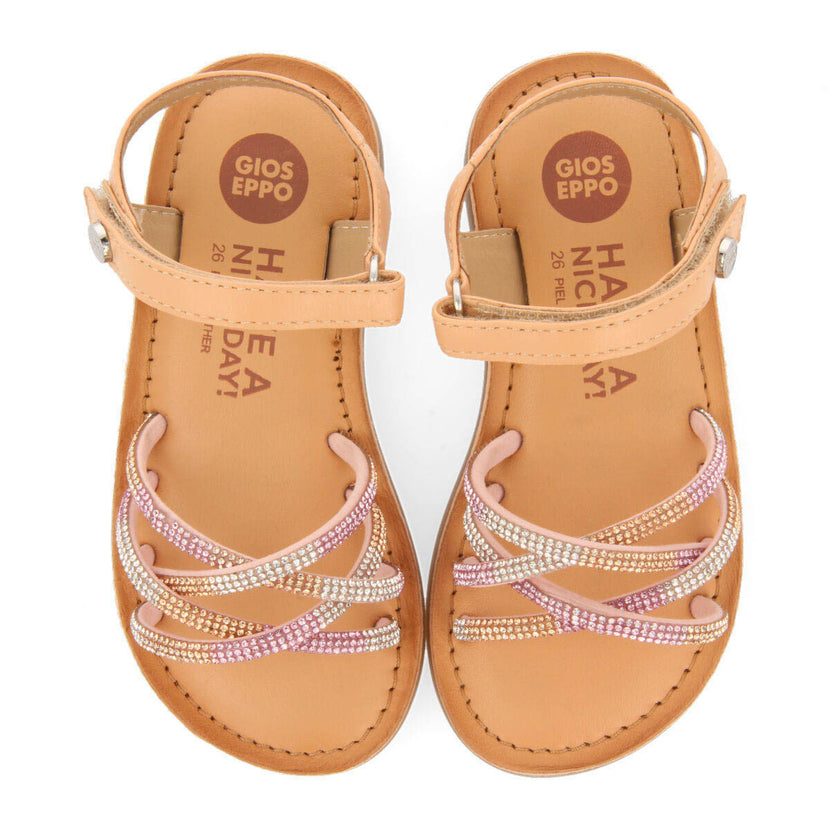 Sandales en peau de couleur rose avec verreries pour fille lavrio