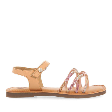 SANDALES EN PEAU DE COULEUR ROSE AVEC VERRERIES POUR FILLE LIXY