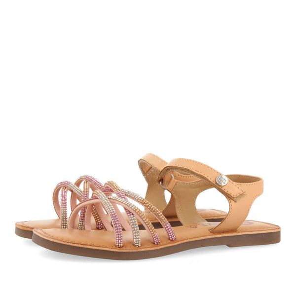 Sandales en peau de couleur rose avec verreries pour fille lixy