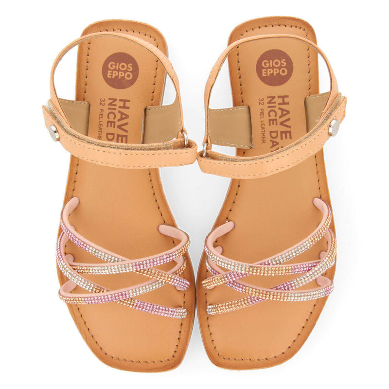 Sandales en peau de couleur rose avec verreries pour fille lixy