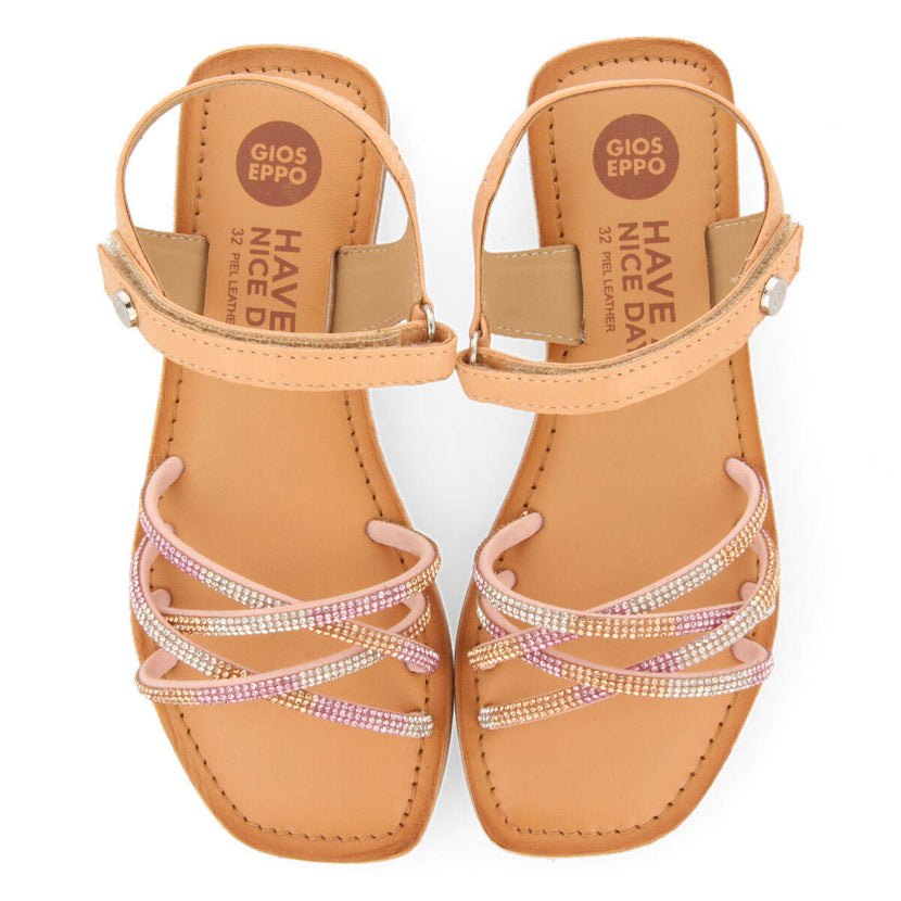 Sandales en peau de couleur rose avec verreries pour fille lixy