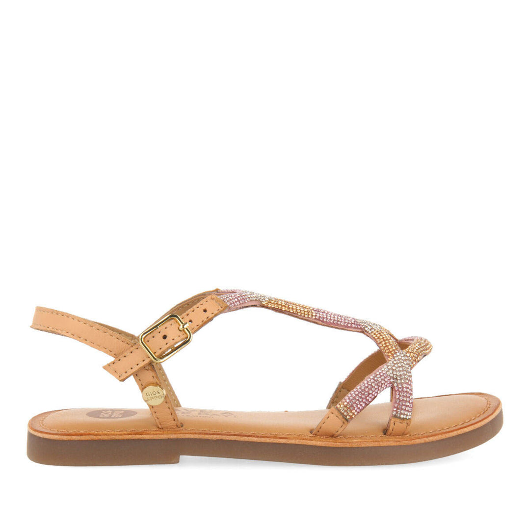 SANDALIAS DE PIEL EN COLOR ROSA CON CRISTALES PARA NIÑA VELIZY