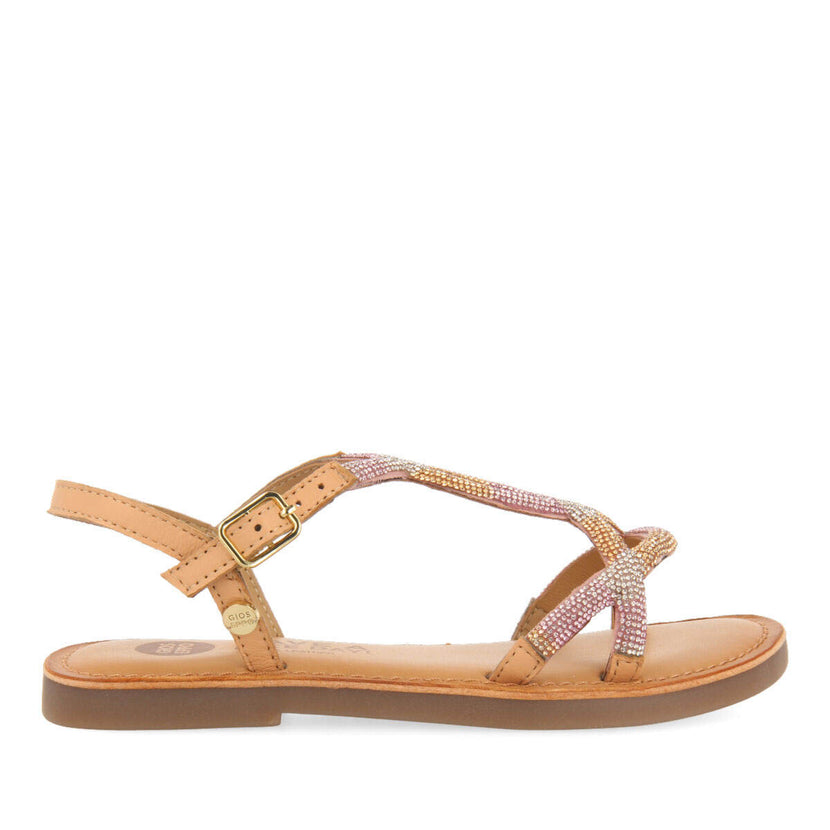 Sandales en peau de couleur rose avec verreries pour fille velizy