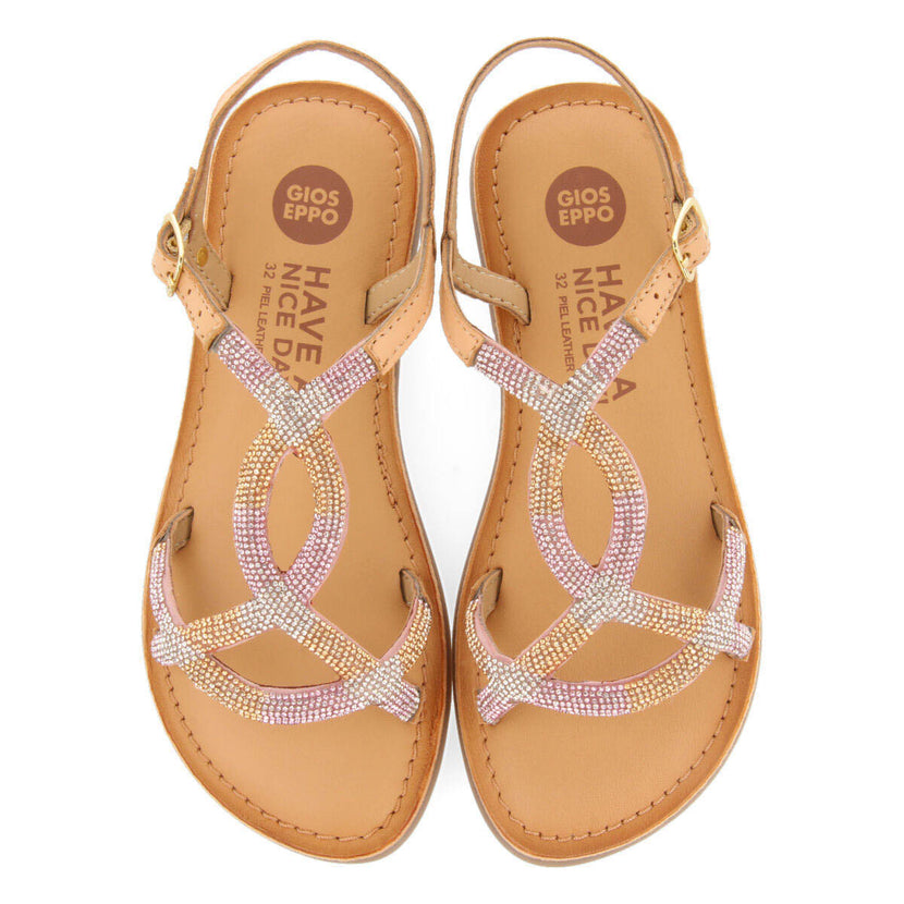Sandales en peau de couleur rose avec verreries pour fille velizy