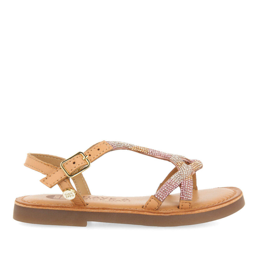 Sandales en peau de couleur rose avec verreries pour fille xanxere