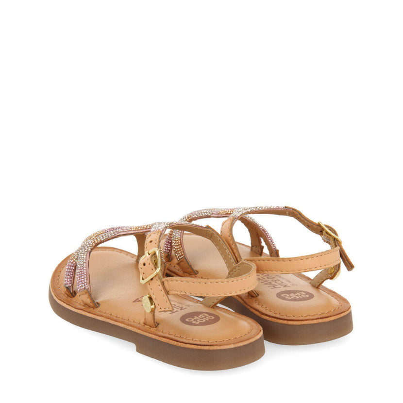 Sandales en peau de couleur rose avec verreries pour fille xanxere