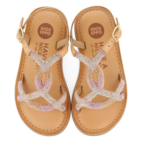 Sandales en peau de couleur rose avec verreries pour fille xanxere