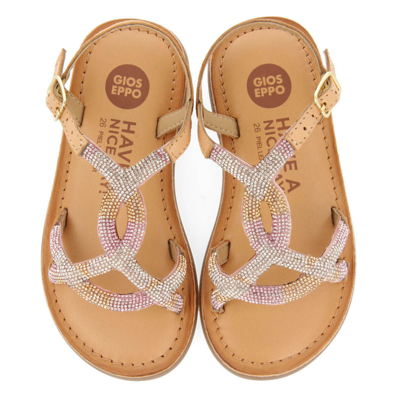 Sandales en peau de couleur rose avec verreries pour fille xanxere