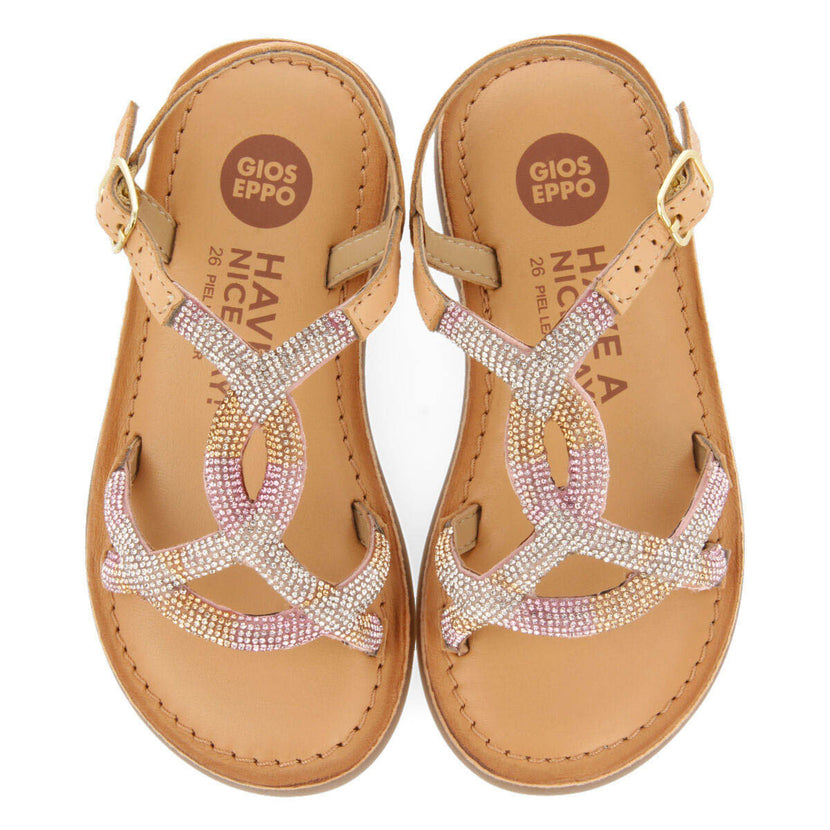 Sandales en peau de couleur rose avec verreries pour fille xanxere