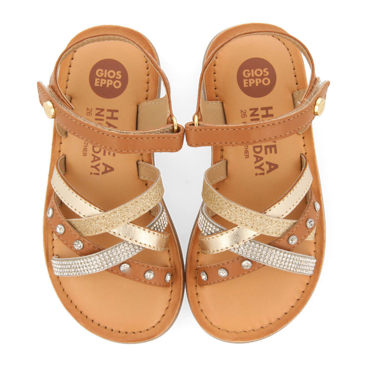 Niteroi girls detailed gold leather sandals