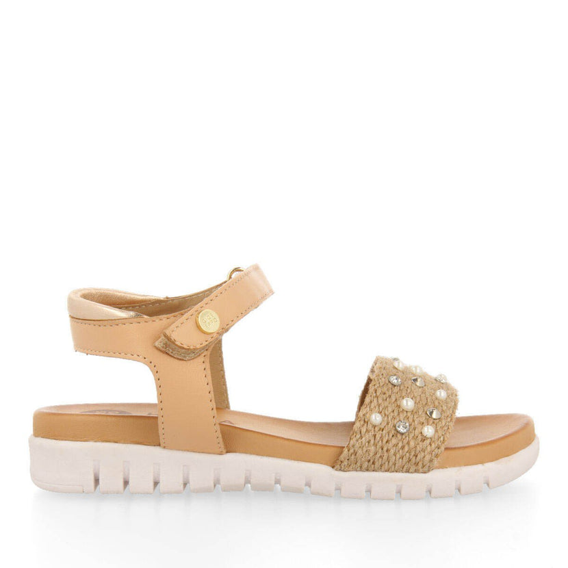 Sandales en jute de couleur or rose et détails pour fille outreau