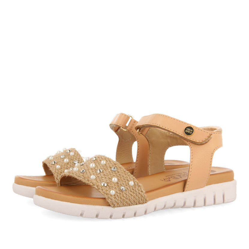Sandales en jute de couleur or rose et détails pour fille outreau