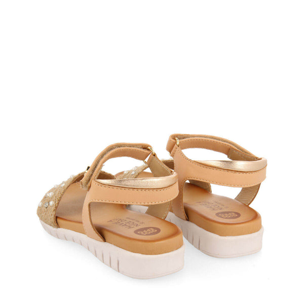 Sandales en jute de couleur or rose et détails pour fille outreau