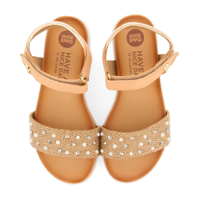 Sandales en jute de couleur or rose et détails pour fille outreau