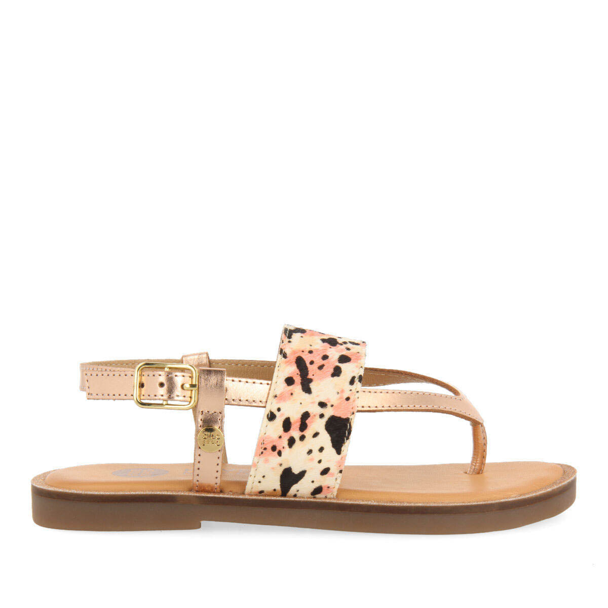 Sardoa girls rose gold leather and animalrint sandals
