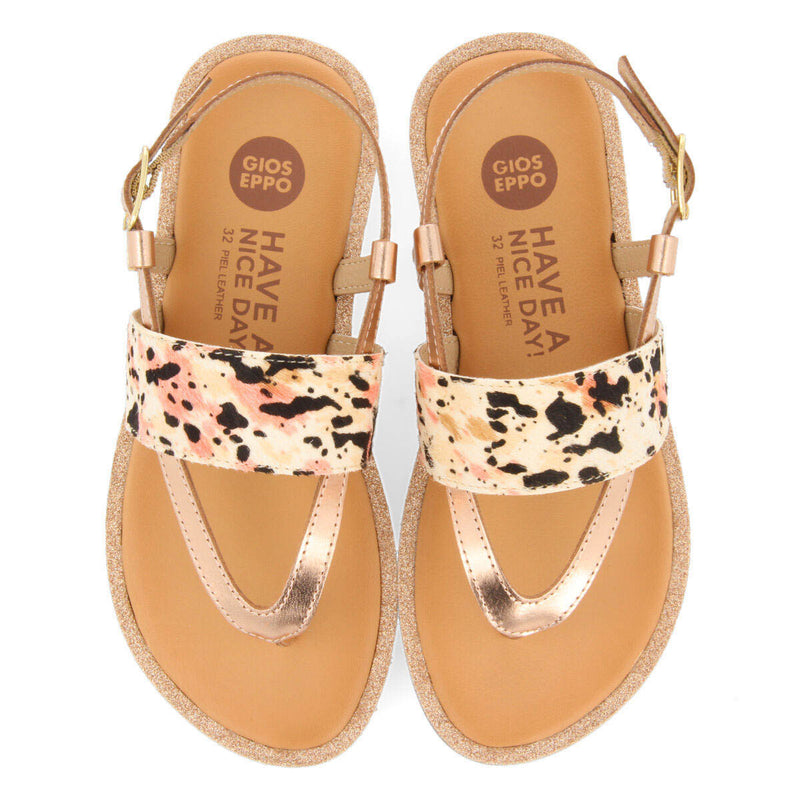 Sandales en peau couleur or rose et animal print pour fille sardoa