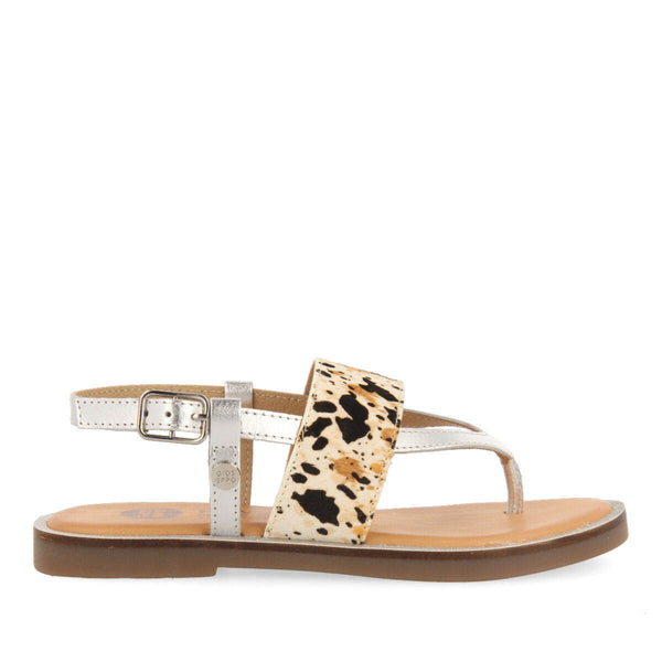 Sandales en peau couleur argent et animal print pour fille sardoa