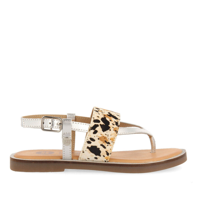 Sandales en peau couleur argent et animal print pour fille sardoa