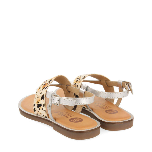 Sandales en peau couleur argent et animal print pour fille sardoa