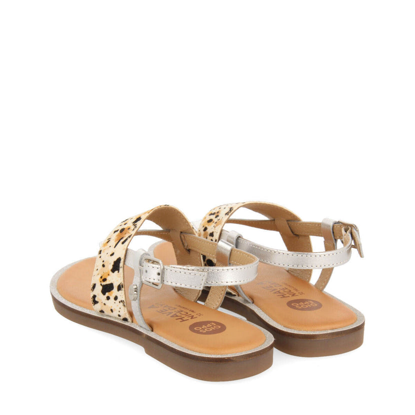 Sandales en peau couleur argent et animal print pour fille sardoa