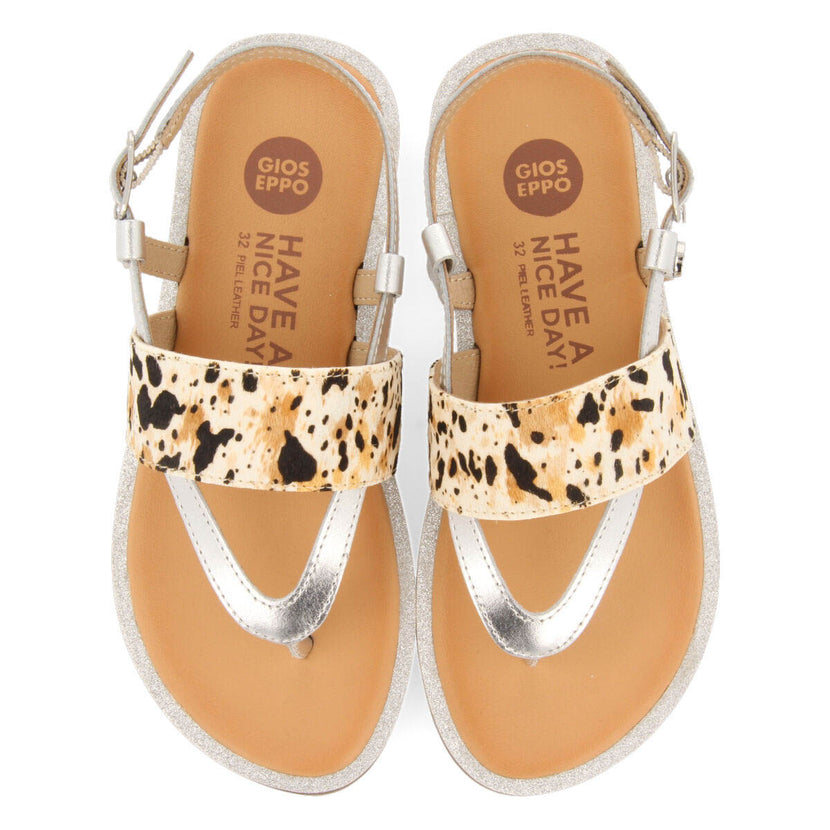 Sandales en peau couleur argent et animal print pour fille sardoa