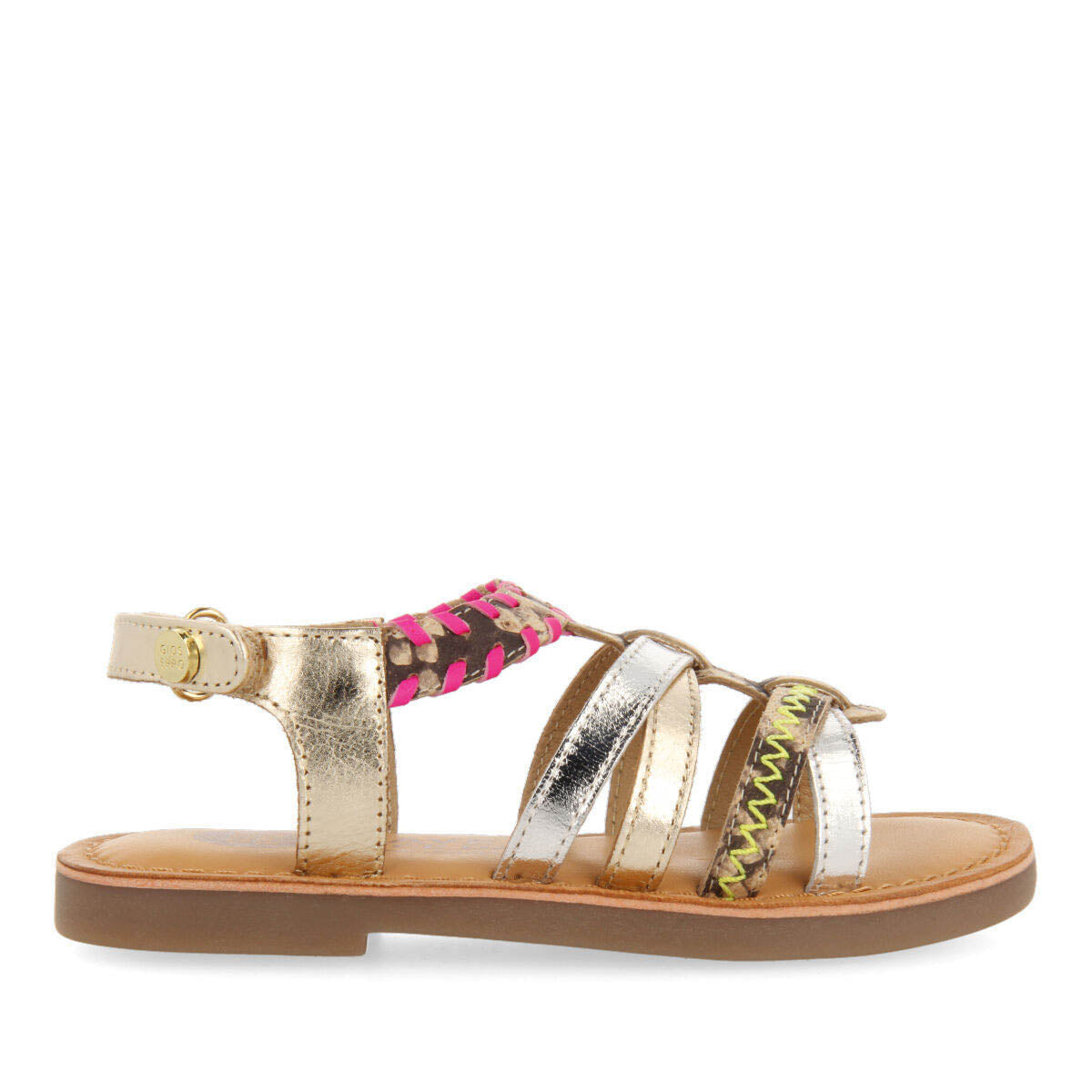 Sandalias de piel multicolor con flúor y animal print para niña benowa