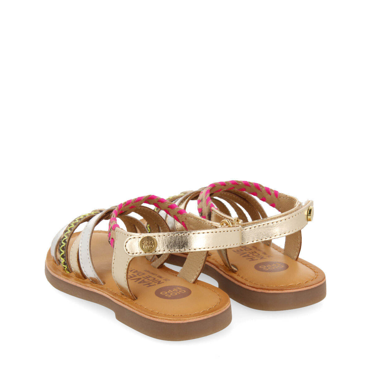 Sandalias de piel multicolor con flúor y animal print para niña benowa