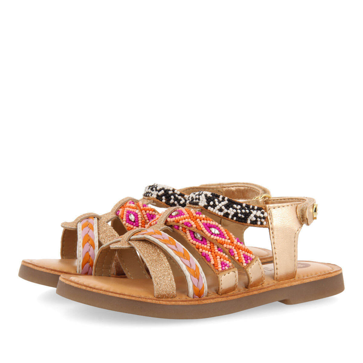 Caucaia girls leather sandals with thin multicoloured straps