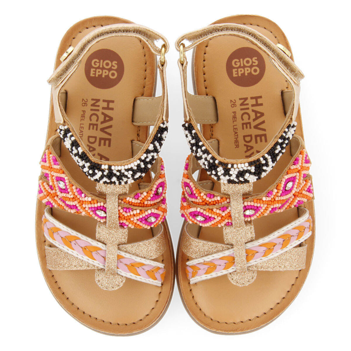 Caucaia girls leather sandals with thin multicoloured straps
