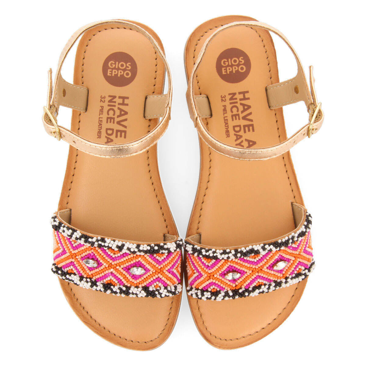 Censy girls leather sandals with geometric details