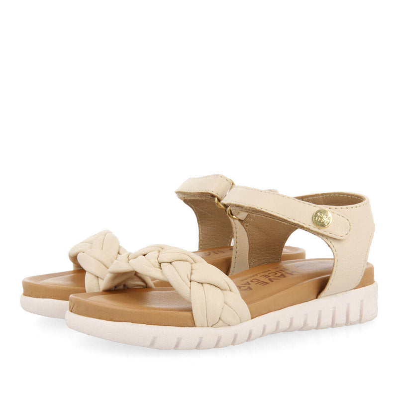 Sandali in pelle color off-white con tomaia con intreccio da bambina bruyeres