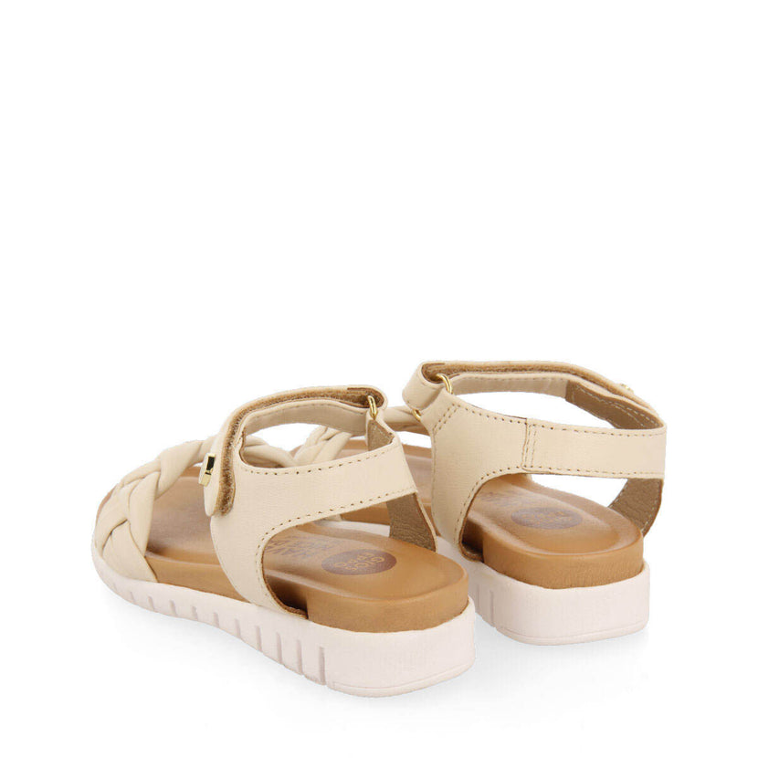 Sandali in pelle color off-white con tomaia con intreccio da bambina bruyeres