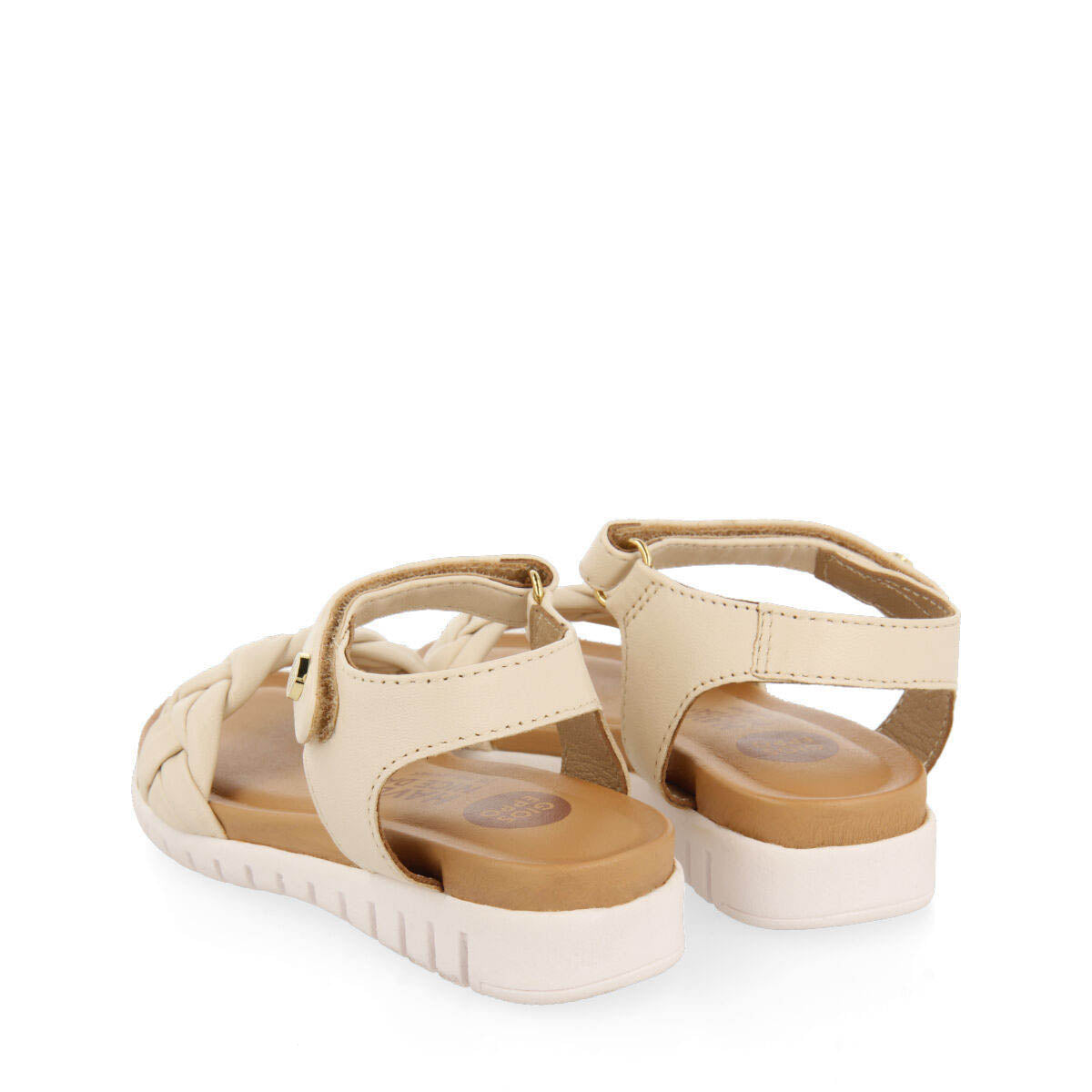 Bruyeres girls off white leather sandals withlaited vamps