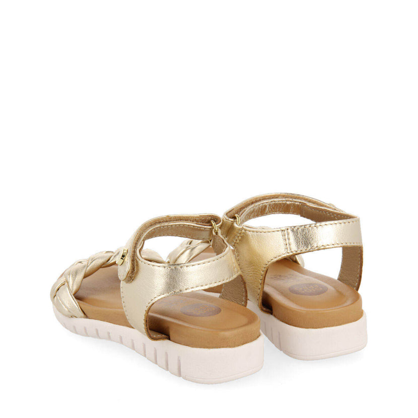 Sandali in pelle color oro con tomaia con intreccio da bambina bruyeres