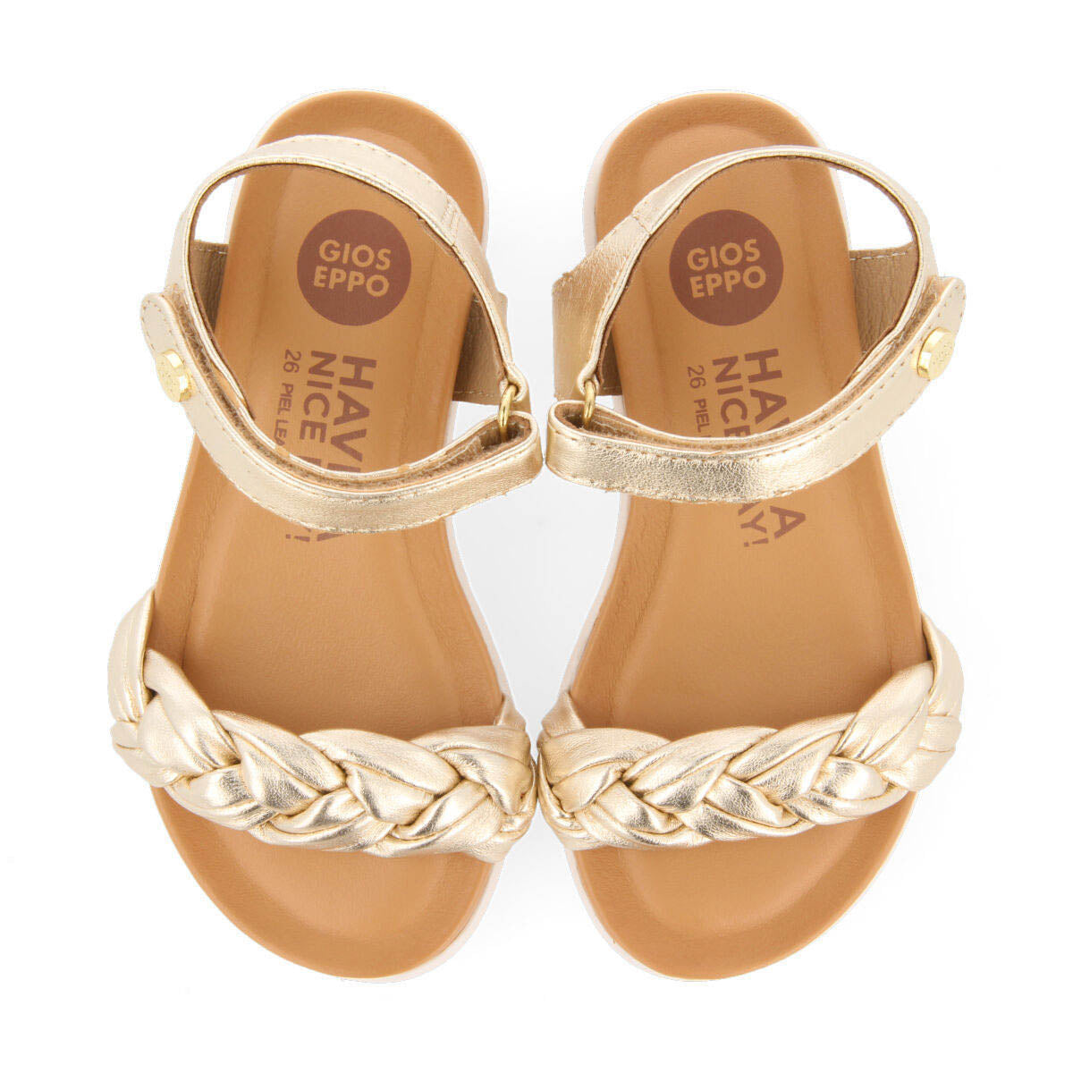 Bruyeres girls gold leather sandals withlaited vamps