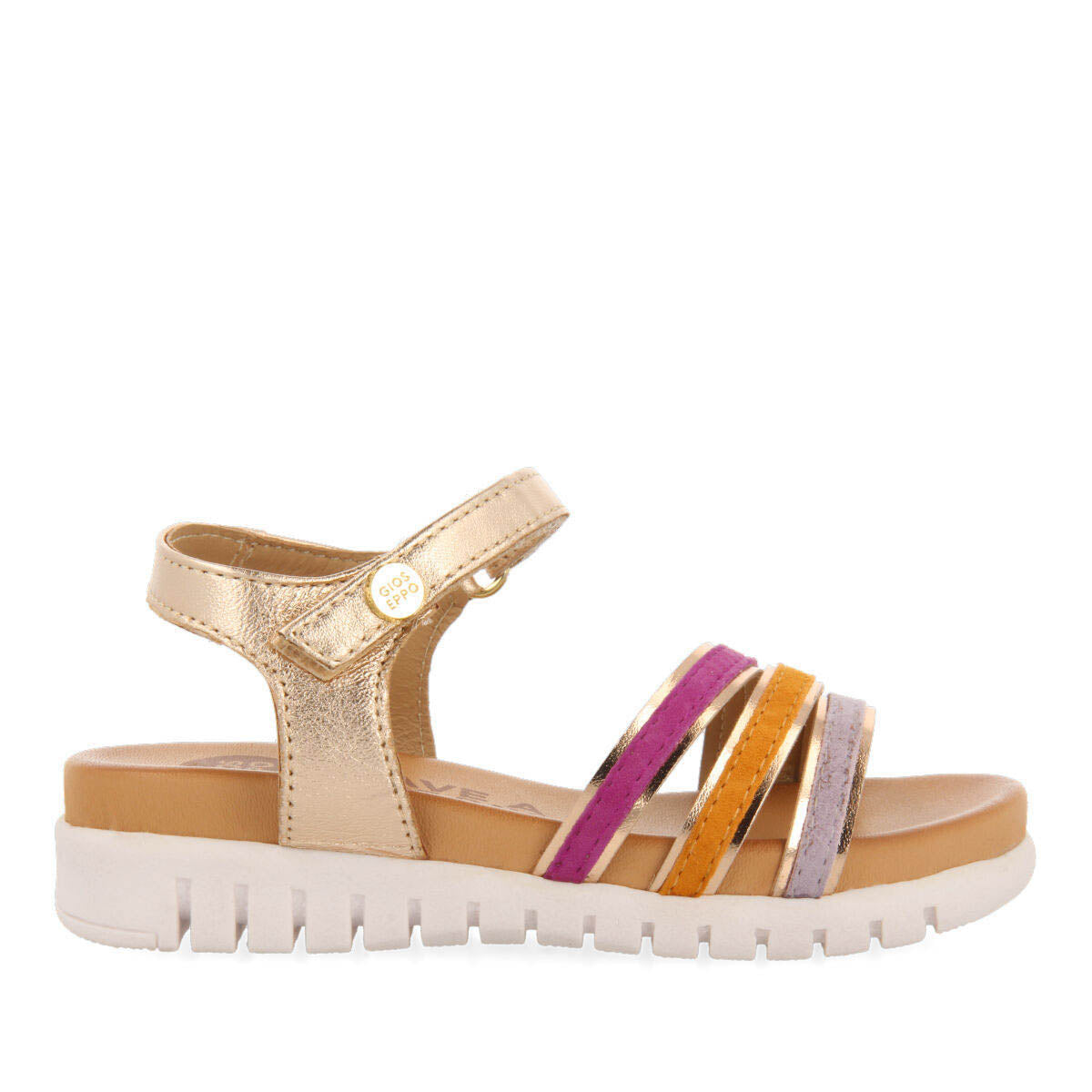Araure girls multicoloured leather sandals with metallic rose goldiping