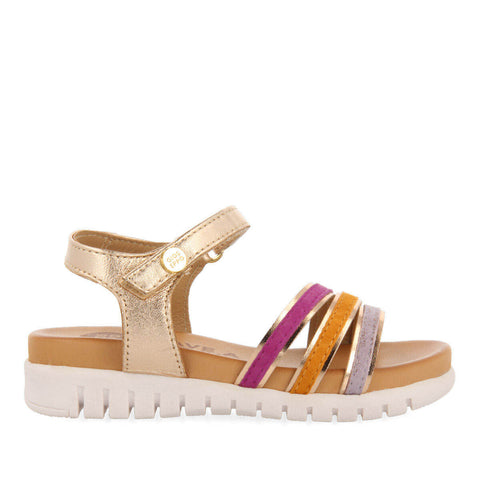 SANDALI IN PELLE MULTICOLORE ORO ROSA CON PROFILI METALLICI DA BAMBINA ARAURE
