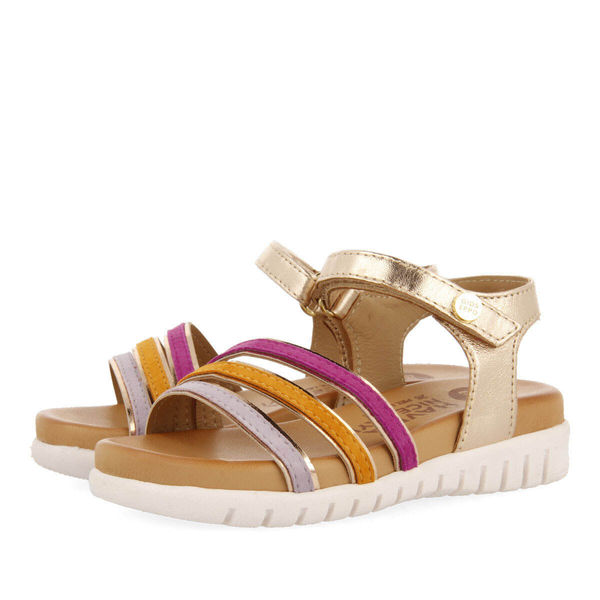 Araure girls multicoloured leather sandals with metallic rose goldiping