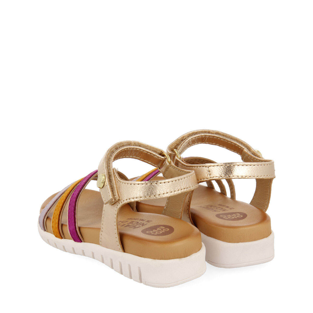 Araure girls multicoloured leather sandals with metallic rose goldiping