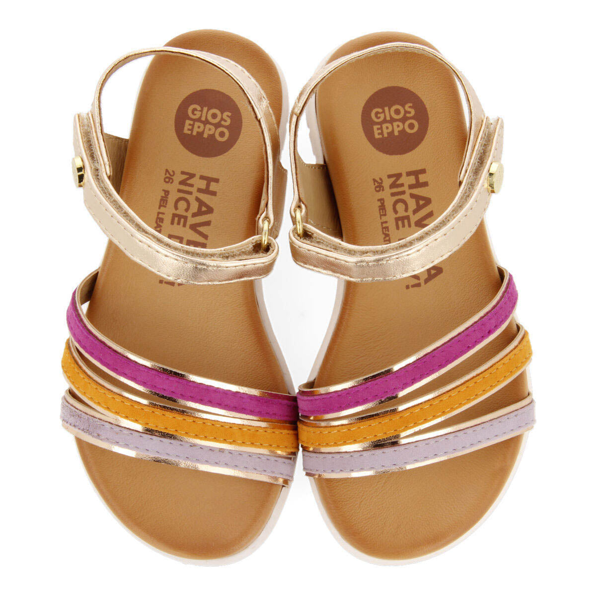 Araure girls multicoloured leather sandals with metallic rose goldiping