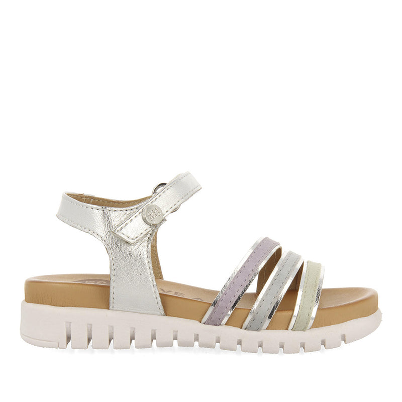 Sandali in pelle multicolore argento con profili metallici da bambina araure