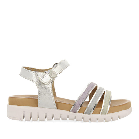 SANDALI IN PELLE MULTICOLORE ARGENTO CON PROFILI METALLICI DA BAMBINA ARAURE
