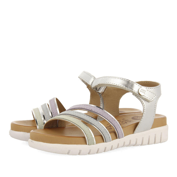 Sandali in pelle multicolore argento con profili metallici da bambina araure
