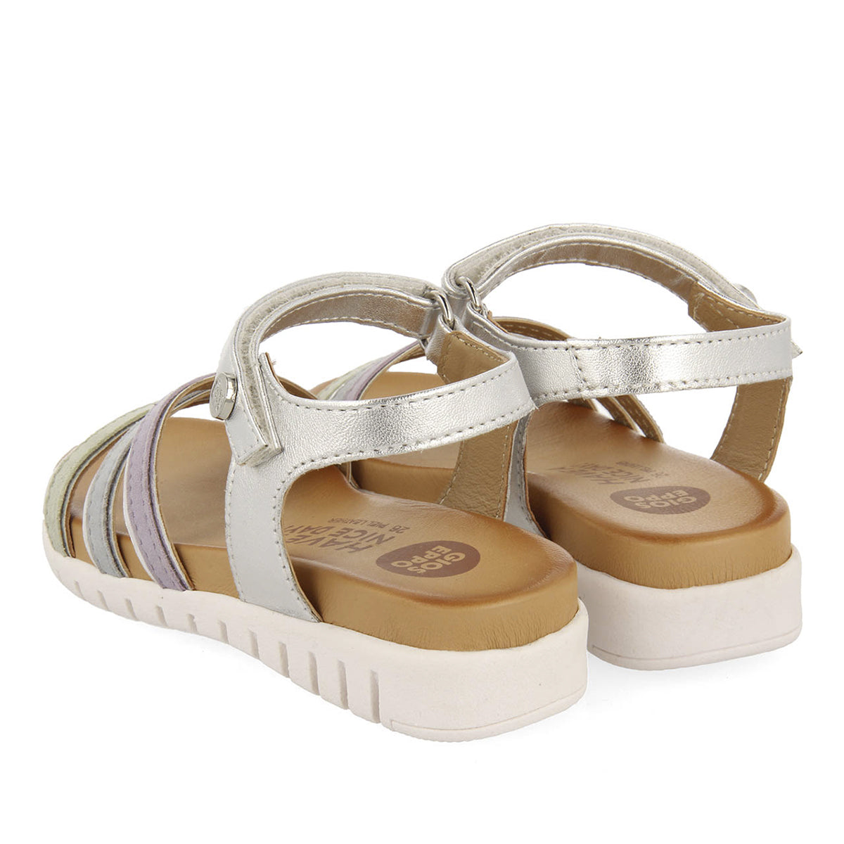 Araure girls multicoloured leather sandals with metallic silveriping