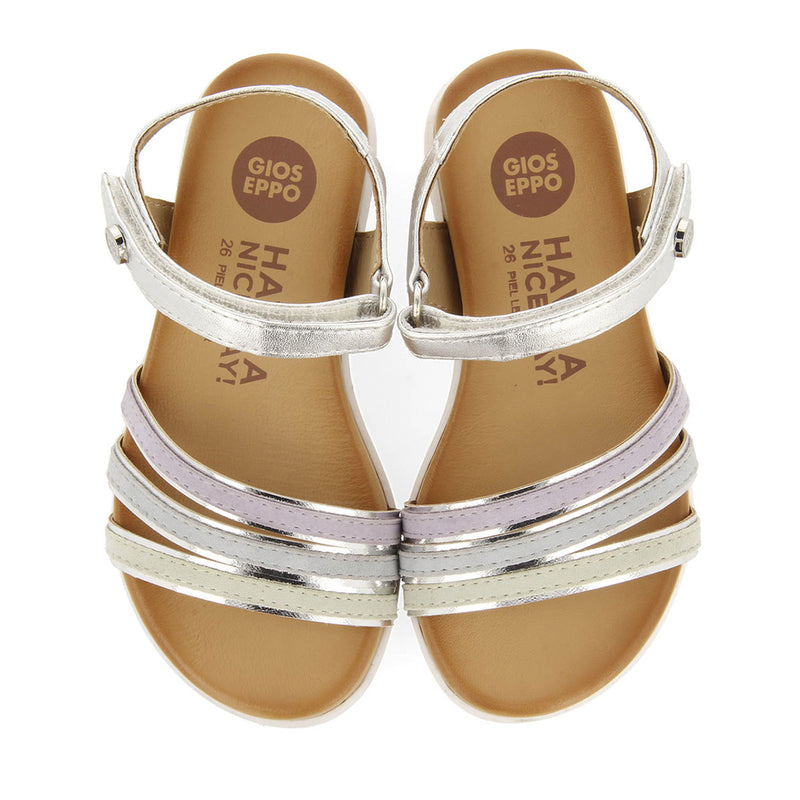Sandali in pelle multicolore argento con profili metallici da bambina araure