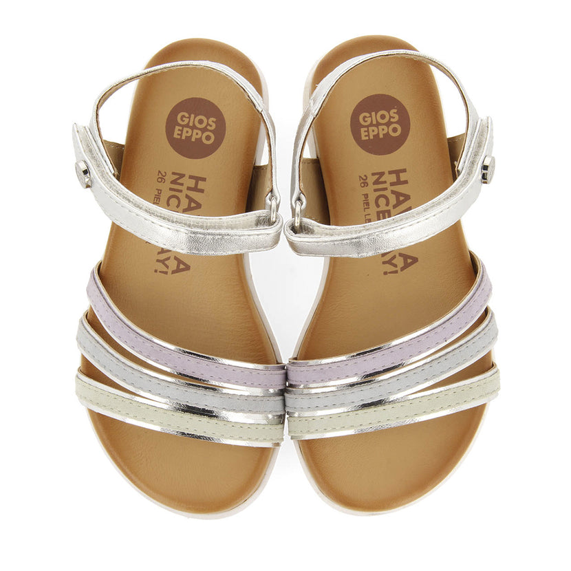 Sandali in pelle multicolore argento con profili metallici da bambina araure