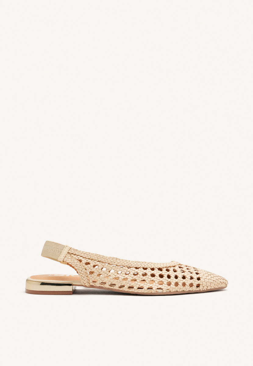 GUATAVITA WOMEN'S OFF-WHITE LEATHER BALLET FLATS WITH BRAIDING
