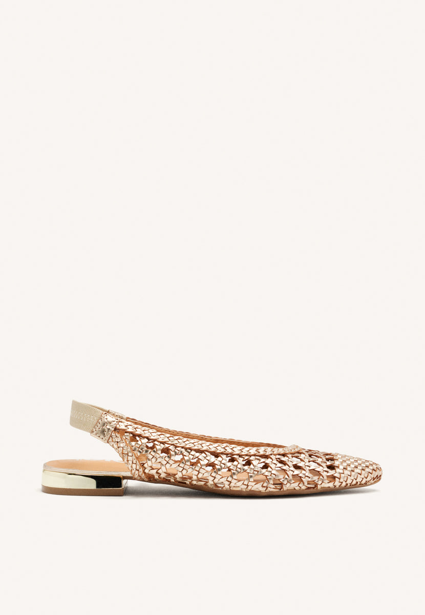GUATAVITA WOMEN'S GOLD LEATHER BALLET FLATS WITH BRAIDING