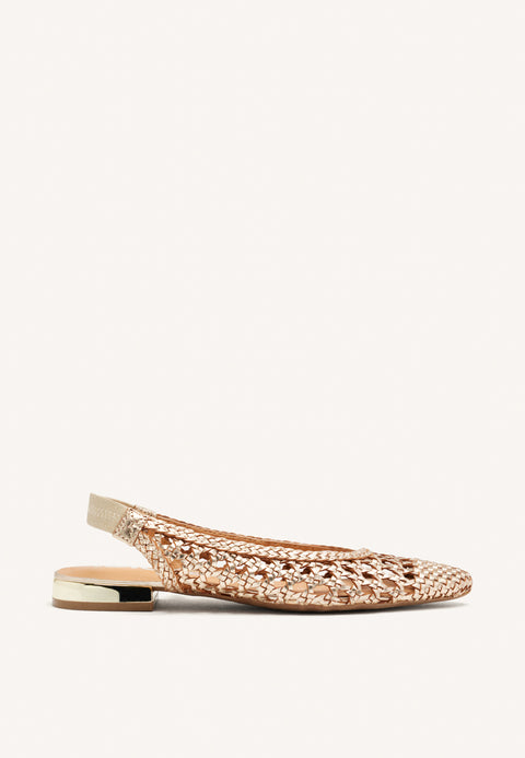 GUATAVITA WOMEN'S GOLD LEATHER BALLET FLATS WITH BRAIDING